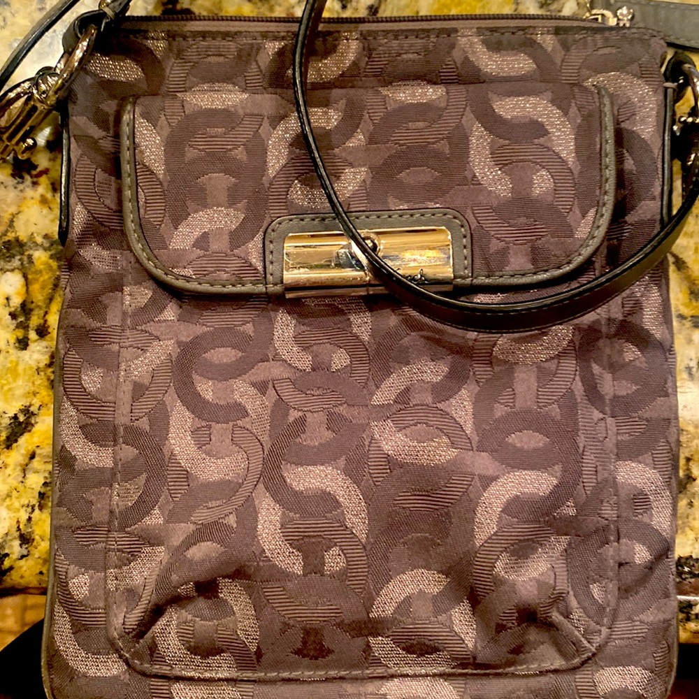 Coach Crossbody bag - beautiful green and gray pattern. 8.5” t   7.5” w.